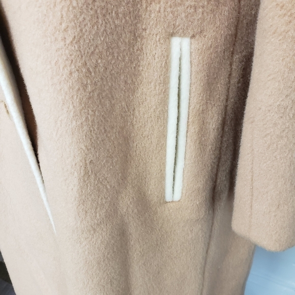 VINTAGE 90s Felted Wool Coat Med. Camel & Cream Midi Length GUC - Picture 14 of 15